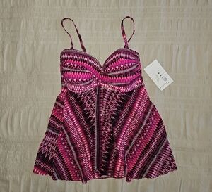Pink and Black Tankini Top